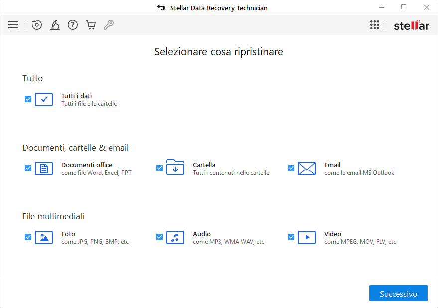 Selezionare il tipo di dati che si desidera recuperare e fare clic sul pulsante "Avanti".